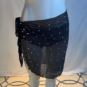 Elegant Black Swim Sarong with Pearl Details